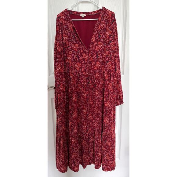 Fat Face FatFace Red Joyce Floral Maxi Dress long sleeved V neck size 20 - Picture 5 of 16